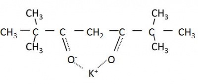 (2,2,6,6-tetramethyl-3,5-heptanedionato)potassium, b.p. 150°C